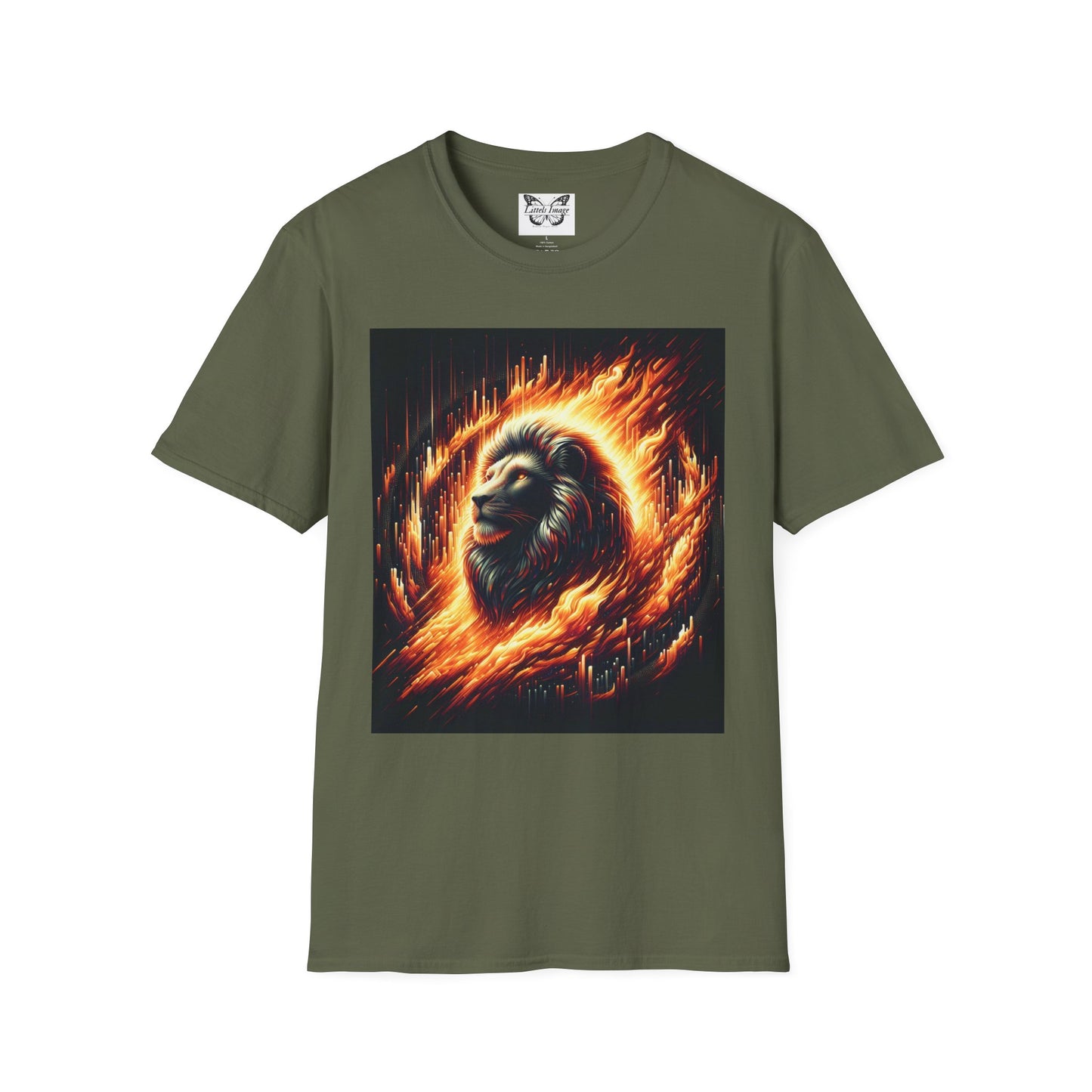 Fiery Lion Graphic Tee, Unisex Softstyle T-Shirt, Wildlife Shirt, Animal Lover Gift, Casual Wear, Graphic T-Shirt