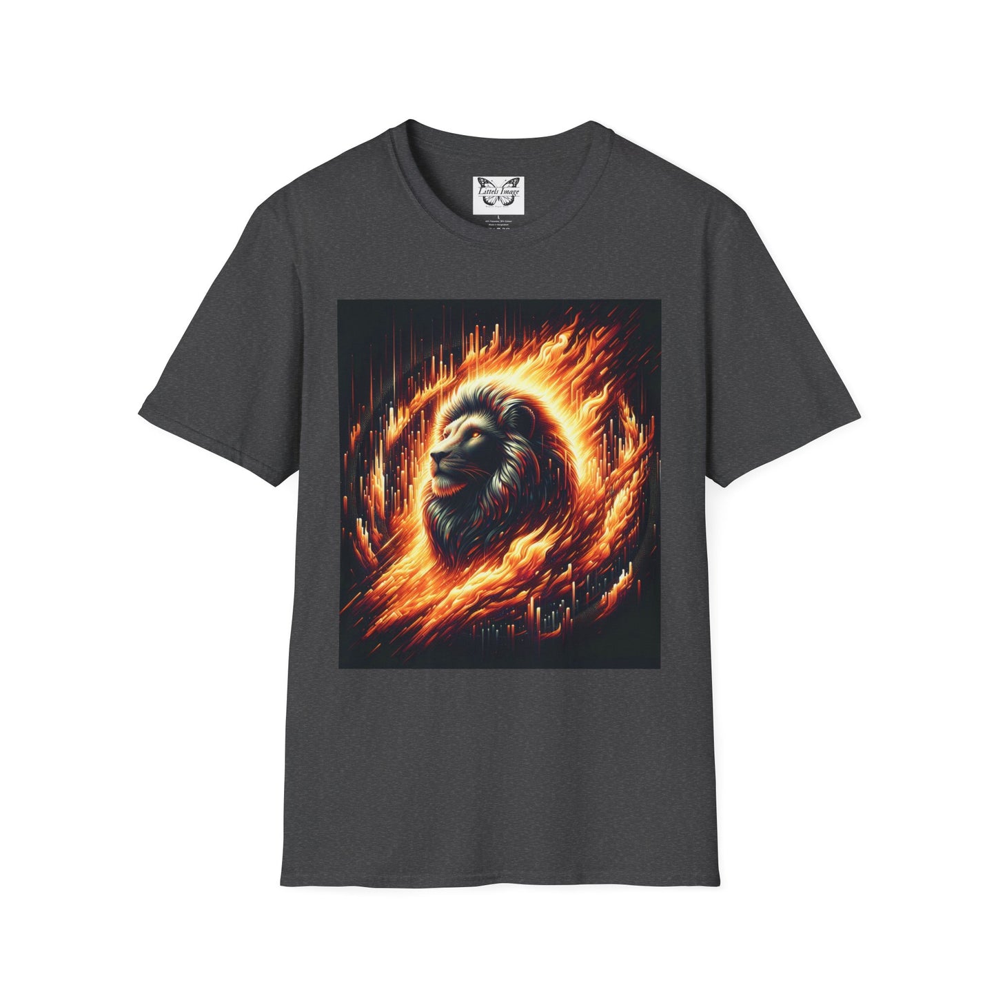 Fiery Lion Graphic Tee, Unisex Softstyle T-Shirt, Wildlife Shirt, Animal Lover Gift, Casual Wear, Graphic T-Shirt