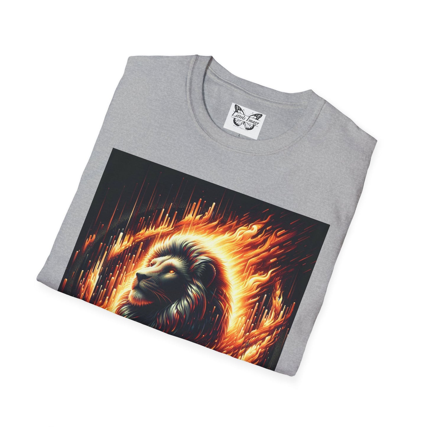 Fiery Lion Graphic Tee, Unisex Softstyle T-Shirt, Wildlife Shirt, Animal Lover Gift, Casual Wear, Graphic T-Shirt