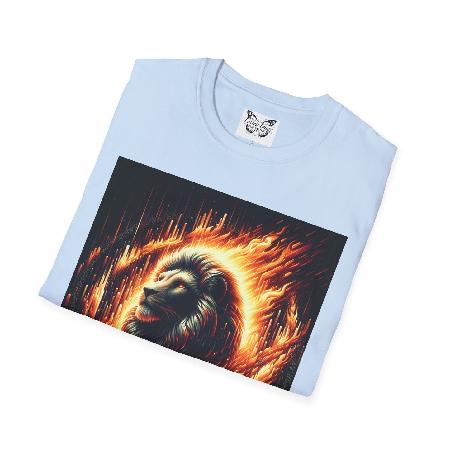 Fiery Lion Graphic Tee, Unisex Softstyle T-Shirt, Wildlife Shirt, Animal Lover Gift, Casual Wear, Graphic T-Shirt