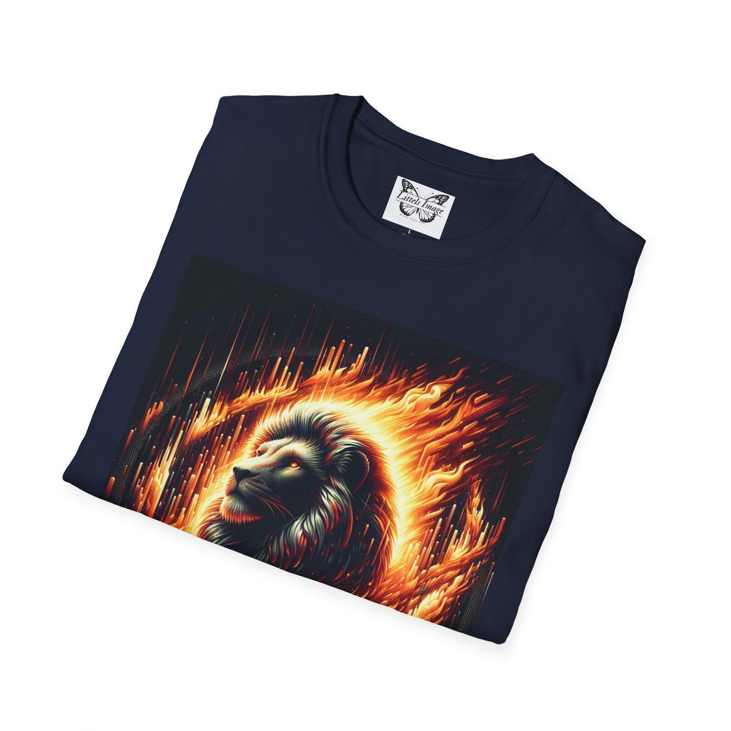 Fiery Lion Graphic Tee, Unisex Softstyle T-Shirt, Wildlife Shirt, Animal Lover Gift, Casual Wear, Graphic T-Shirt