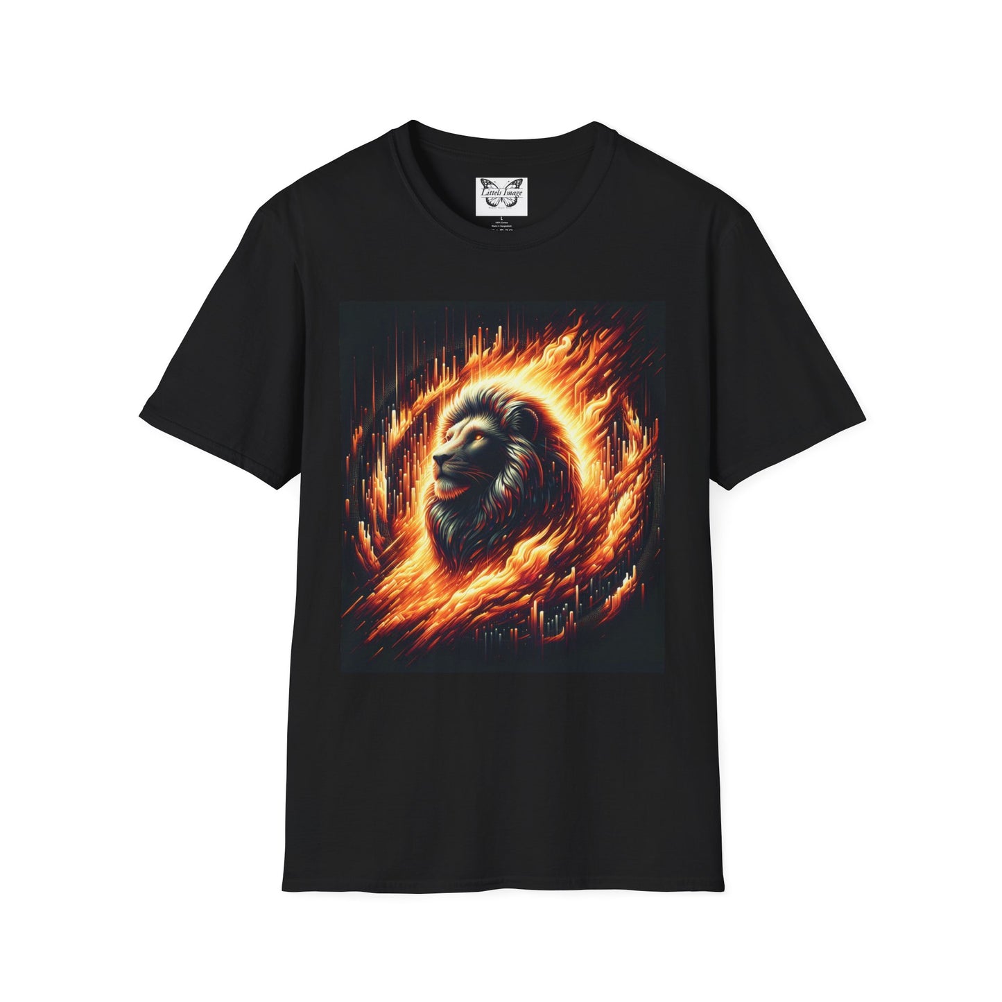 Fiery Lion Graphic Tee, Unisex Softstyle T-Shirt, Wildlife Shirt, Animal Lover Gift, Casual Wear, Graphic T-Shirt