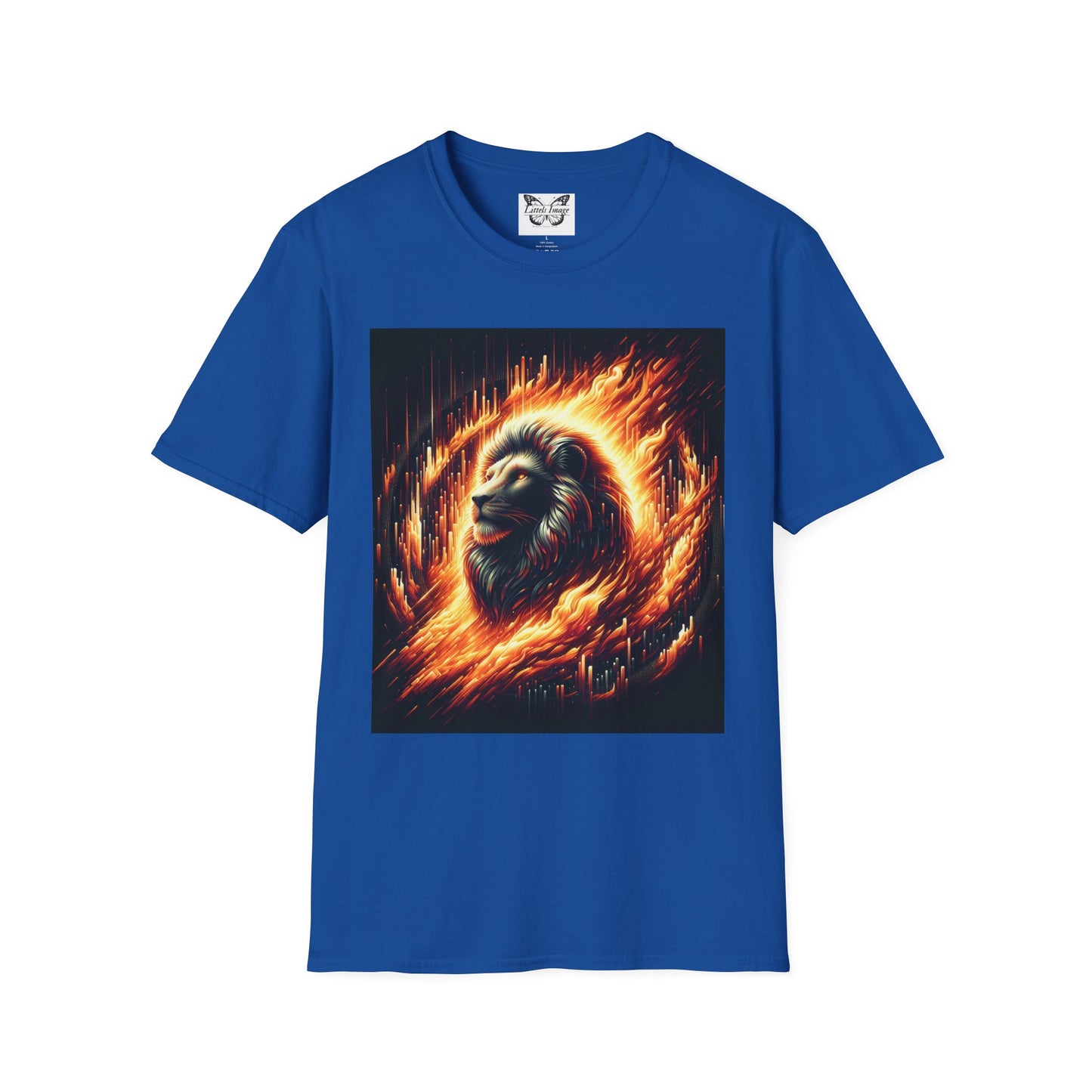 Fiery Lion Graphic Tee, Unisex Softstyle T-Shirt, Wildlife Shirt, Animal Lover Gift, Casual Wear, Graphic T-Shirt