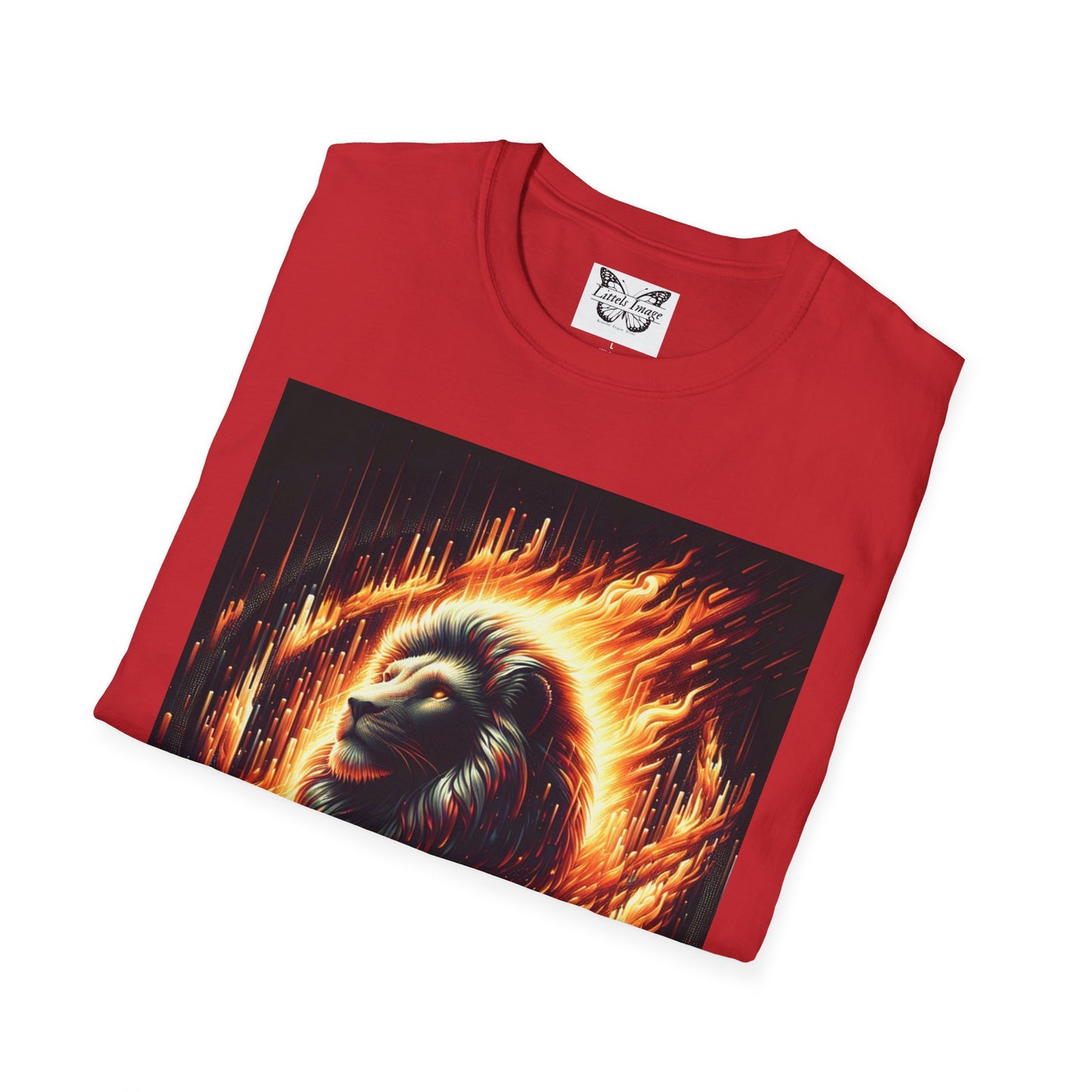 Fiery Lion Graphic Tee, Unisex Softstyle T-Shirt, Wildlife Shirt, Animal Lover Gift, Casual Wear, Graphic T-Shirt