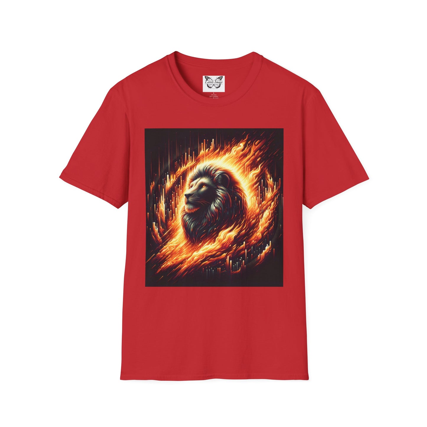Fiery Lion Graphic Tee, Unisex Softstyle T-Shirt, Wildlife Shirt, Animal Lover Gift, Casual Wear, Graphic T-Shirt