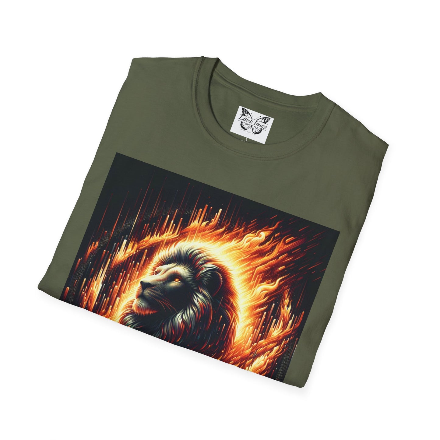 Fiery Lion Graphic Tee, Unisex Softstyle T-Shirt, Wildlife Shirt, Animal Lover Gift, Casual Wear, Graphic T-Shirt
