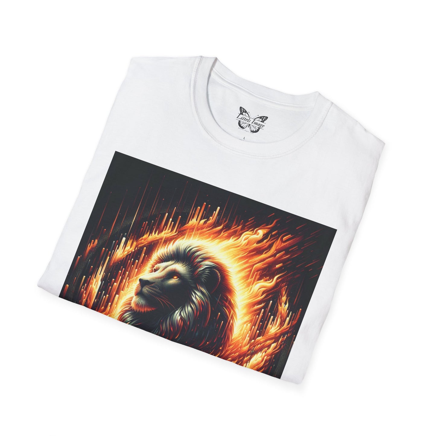 Fiery Lion Graphic Tee, Unisex Softstyle T-Shirt, Wildlife Shirt, Animal Lover Gift, Casual Wear, Graphic T-Shirt