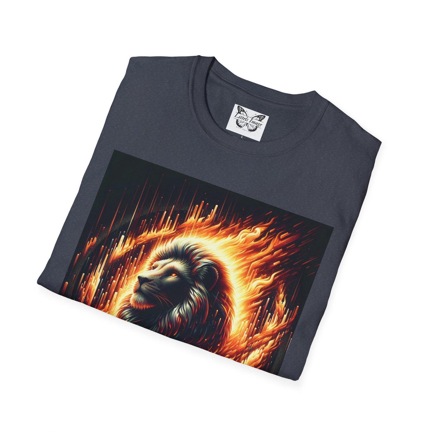 Fiery Lion Graphic Tee, Unisex Softstyle T-Shirt, Wildlife Shirt, Animal Lover Gift, Casual Wear, Graphic T-Shirt