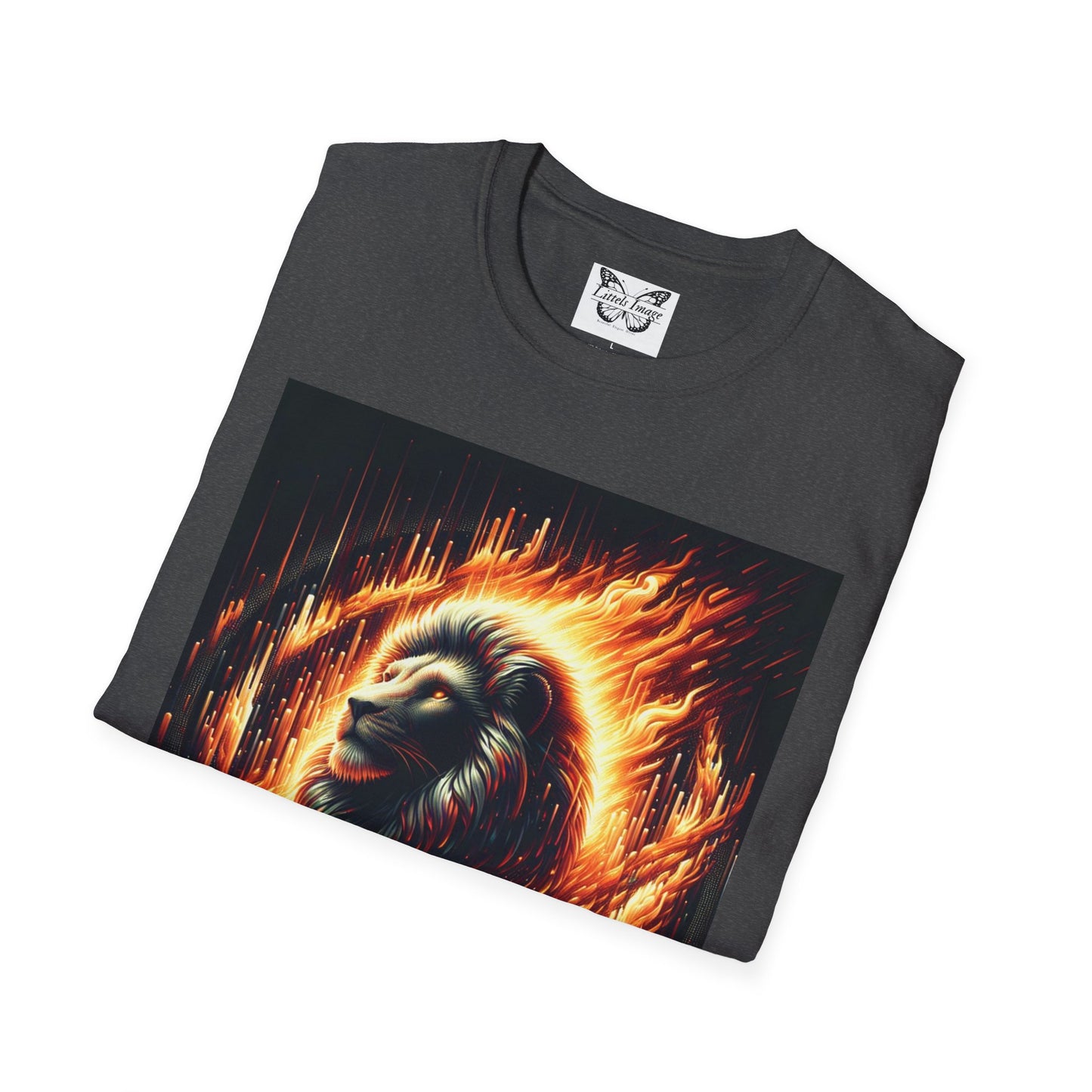 Fiery Lion Graphic Tee, Unisex Softstyle T-Shirt, Wildlife Shirt, Animal Lover Gift, Casual Wear, Graphic T-Shirt