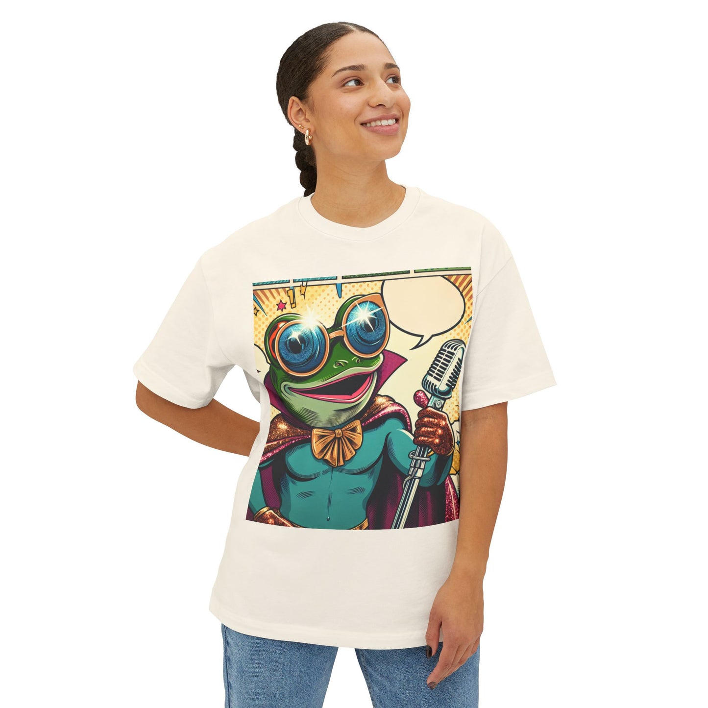Superhero Frog Unisex Oversized Boxy Tee, Funny Graphic T-Shirt, Quirky Apparel, Gift for Frog Lovers, Statement Piece