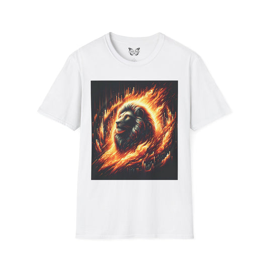 Fiery Lion Graphic Tee, Unisex Softstyle T-Shirt, Wildlife Shirt, Animal Lover Gift, Casual Wear, Graphic T-Shirt
