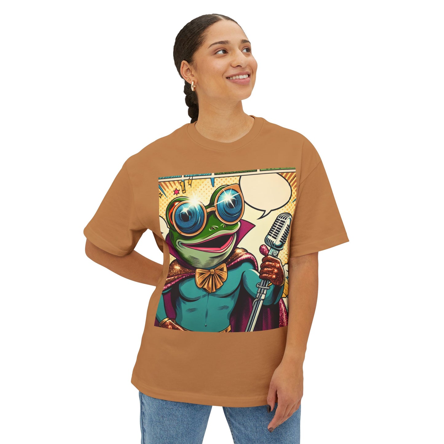 Superhero Frog Unisex Oversized Boxy Tee, Funny Graphic T-Shirt, Quirky Apparel, Gift for Frog Lovers, Statement Piece