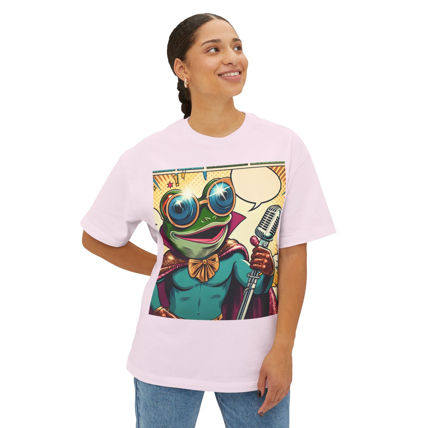 Superhero Frog Unisex Oversized Boxy Tee, Funny Graphic T-Shirt, Quirky Apparel, Gift for Frog Lovers, Statement Piece